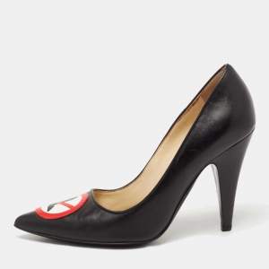Moschino Black Leather No Heel Pumps Size 36.5
