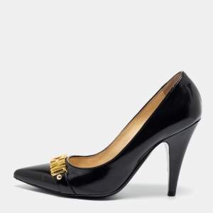 Moschino Black Leather Logo Buckle Pointed-Toe Pumps Size 39