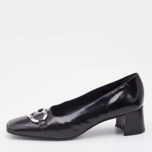 Moschino Black Leather Heart Square Toe Block Heel Pumps Size 37