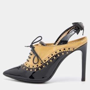 مملوكة مسبقًا Moschino Multicolor Black/Beige Patent Leather Pointed Toe Lace Up Pumps Size 39
