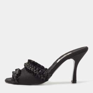 Moschino Black Satin Crystal Embellished Slide Sandals Size 40