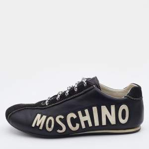 Love Moschino Black/White Faux Leather and Suede Lace Up Sneakers Size 38