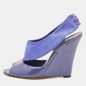 Moschino Blue Suede and Patent Leather Wedge Sandals Size 39
