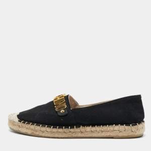 Moschino Black Canvas Logo Espadrille Flats Size 37