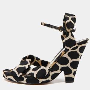 Moschino Black/White Printed Canvas Ankle Strap Sandals Size 38 