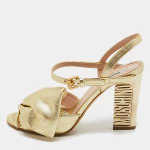 Moschino Metallic Gold Leather Slingback Open Toe Sandals Size 36