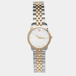 Movado Mother of Pearl Diamond Two Tone Stainless Steel Museum 607209 Women's Wristwatch 28 mm
