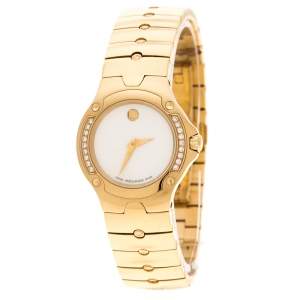 Movado White Mother of Pearl Yellow Gold Plated Steel Diamonds Sports Edition 88G41851S Women's Wristwatch 27 mm