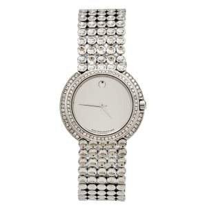 Movado Silver Stainless Steel Diamond Trembrili 84 G4 1830 Women's Wristwatch 32 MM