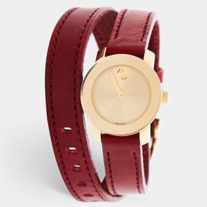 Movado Champagne Gold Plated Stainless Steel Leather Bold 3600344 Women's Wristwatch 25 mm 