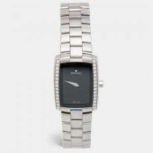 Movado Black Stainless Steel Diamonds Eliro 84 C1 1434 S Women's Wristwatch 23 mm