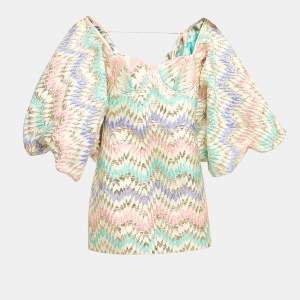 Pre Owned Mrs. Keepa Multicolor Chevron Lurex Jacquard Sleeve Detail Mini Dress M