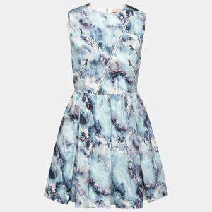 MSGM Blue Abstract Printed Cotton Canvas Zip Accent Detail Dress M 