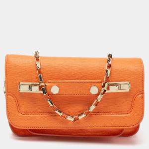 MSGM Bright Orange Textured Leather Chain Shoulder Bag