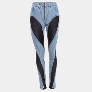 Mugler Blue Denim and Jersey Zip NI-Material Detail Jeans M Waist 28"