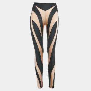 Mugler Tan/Black Paneled Jersey Spiral Leggings M