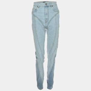 MUGLER Blue Denim Panelled Skinny Jeans M