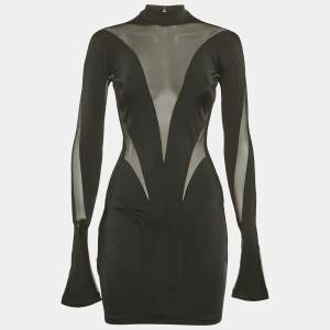 مملوكة مسبقًا Mugler x H&M Black Tulle Trim Jersey Bodycon Dress S