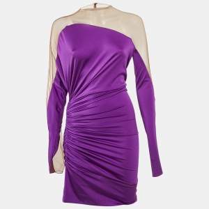 MUGLER Purple Jersey Ruched Mini Dress M