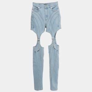 Pre Owned Mugler Blue Denim Cut-Out High Waist Denim Jeans S Waist 26"