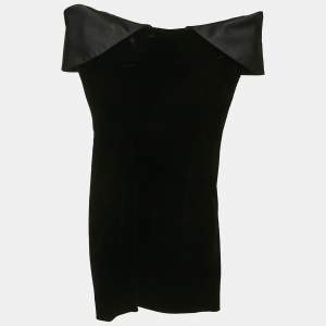 Pre Owned Mugler Black Velvet & Satin Strapless Mini Dress XXS