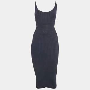 Mugler Navy Blue Rib Knit Strappy Bodycon Dress S
