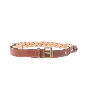 Mulberry Brown Leather Braided Belt 85 CM