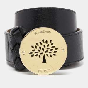 Mulberry Black Leather Buckle Waist Belt 70CM