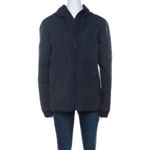 Mulberry Navy Blue Quilted Zip Front Hooded Jacket L
