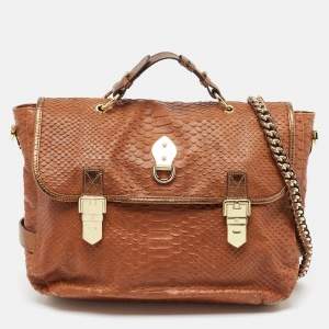 Mulberry Brown/Bronze Python Embossed and Leather Tillie Top Handle Bag