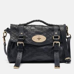 Mulberry Navy Blue Python Embossed Leather Alexa Satchel