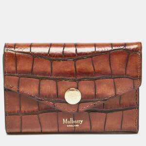 Mulberry Brown Croc Embossed Leather Trifold Wallet