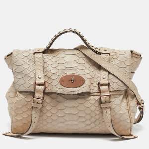 Mulberry Beige Python Embossed Leather Oversized Alexa Satchel