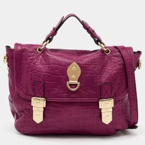 Mulberry Pink Croc Embossed Leather Tillie Flap Top Handle Bag