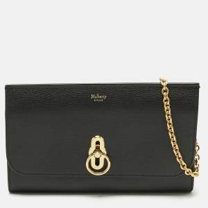 Mulberry Black Leather Amberley Chain Clutch