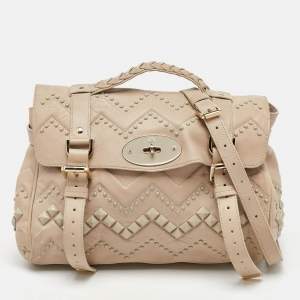 Mulberry Beige Leather Studded Alexa Top Handle Bag