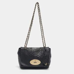 Pre Owned Mulberry Black Python Embossed Leather Lily Chain Shoulder Bag