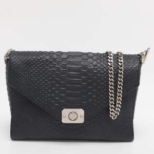 Pre Owned Mulberry Navy Blue/ Turquoise Snakeskin Embossed Leather Delphie Duo Flap Shoulder Bag