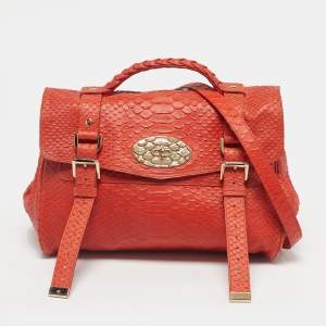 Pre Owned Mulberry Orange Python Embossed Leather The Alexa Satchel