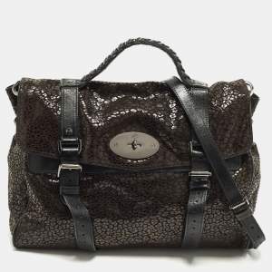 Pre Owned Mulberry Alexa Oversized Brown/Black Textured Suede and Leather Bag