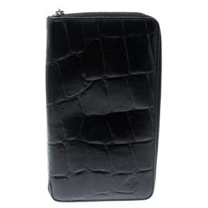 Mulberry Black Croc Embossed Leather Zip Around Wallet