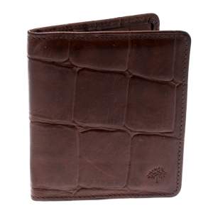 Mulberry Brown Croc Embossed Leather Bifold Card Case