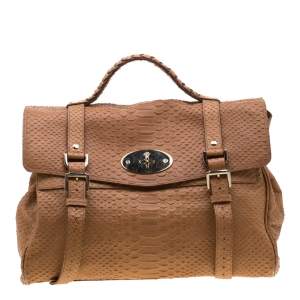 Pre Owned Mulberry Brown Python Embossed Leather Oversized Alexa Satchel