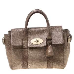 Mulberry Metallic Gold Grain Leather Small Heritage Bayswater Satchel