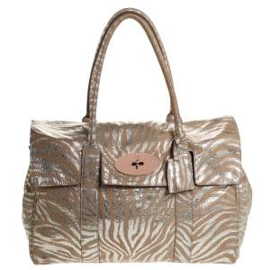Mulberry Metallic Silver/Beige Zebra Leather Bayswater Satchel