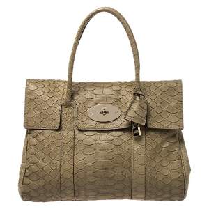 Pre Owned Mulberry Olive Green Python Embossed Leather Bayswater Satchel