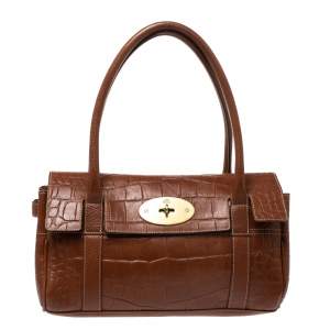 Mulberry Brown Croc Embossed Leather East West Bayswater Satchel