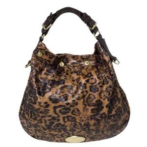 Pre Owned Mulberry Brown/Black Leopard Print Leather Mitzy Hobo
