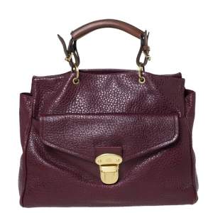 Mulberry Burgundy Grained Leather Polly Push Lock Tote