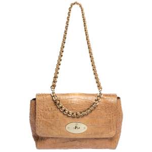  Mulberry Light Brown Croc Embossed Leather Lily Top Handle Bag
